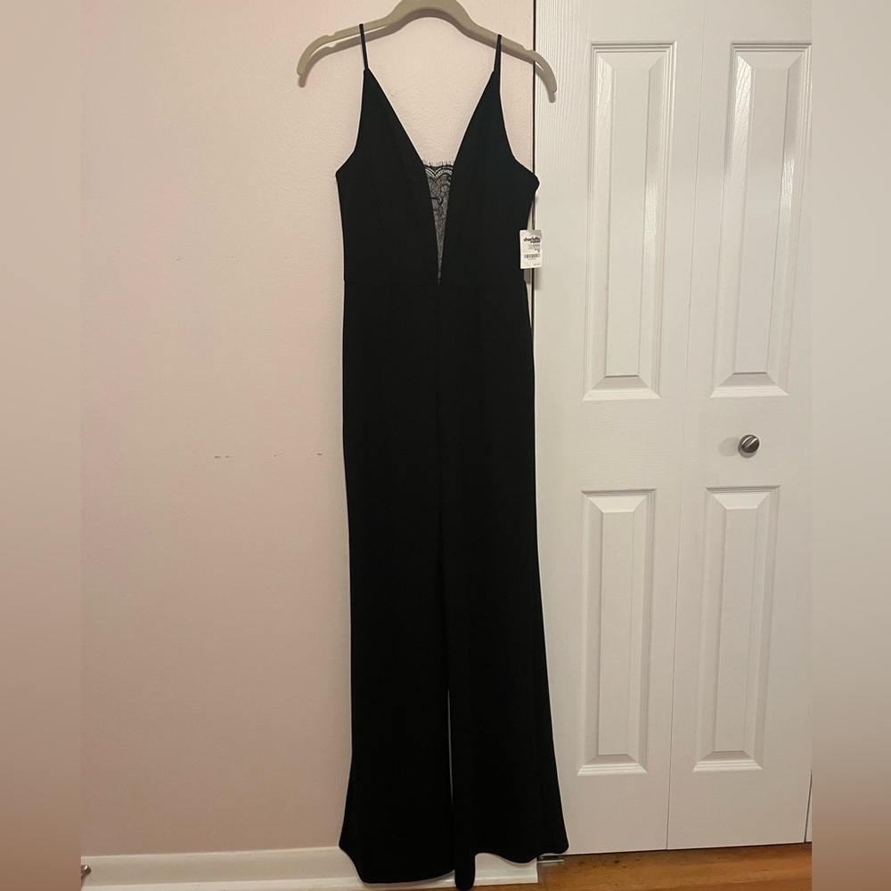 Low Back Lace V Plunge Neck Black Jumpsuit Vintage Charlotte Russe